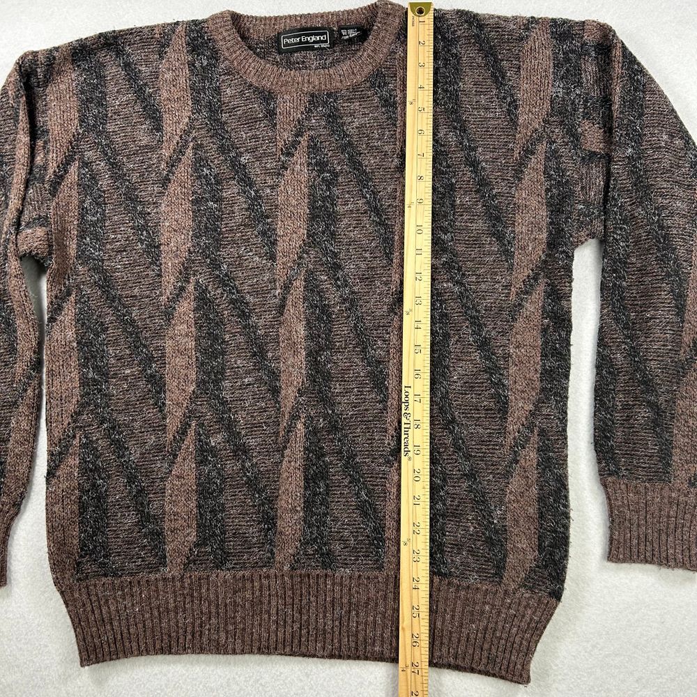 Peter England Sweater Mens Large Brown Geometric Diamond Wool VTG Knit Crewneck - Picture 4 of 5